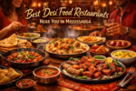 Best desi food restaurants in Mississauga featuring biryani, karahi, BBQ platters, naan, and traditional desserts in a vibrant family dining setting.